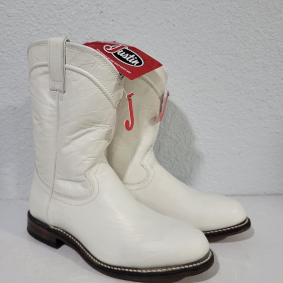 Justin Holland 10" Roper Boots Womens Size 9.5  White New - Picture 1 of 9